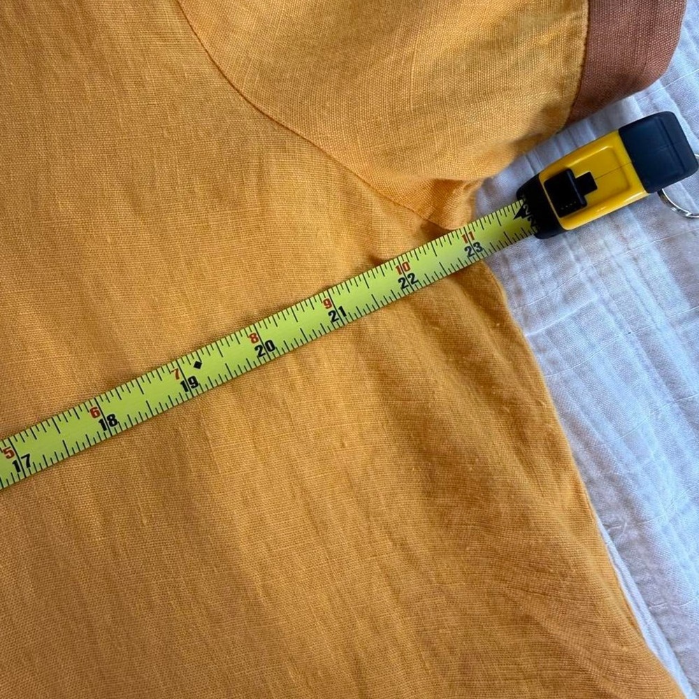 SeidenSticker 100% Linen Colorblock Button Up Top Mustard Yellow Brown Relaxed - Picture 4 of 7